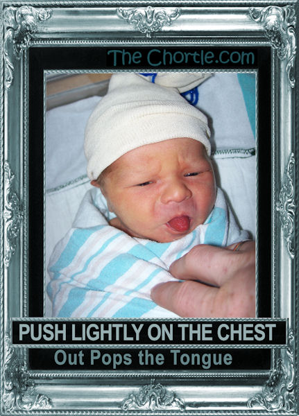 Push lightly on the tongue. Out pops the tongue.