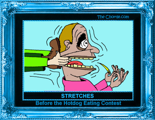 Stretches before the hotdog eating contest