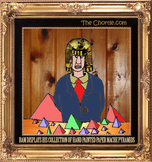 Ram displays his collection of hand painted paper mache pyramids