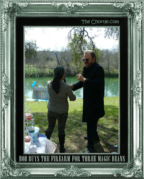 Bob buys the firearm for three magic beans