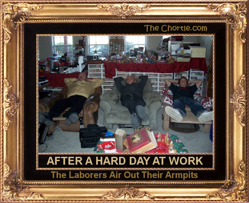 After a hard day at work, the laborers air out their armpits