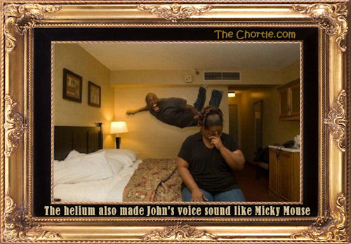 The helium also made John's voice sound like Mickey Mouse