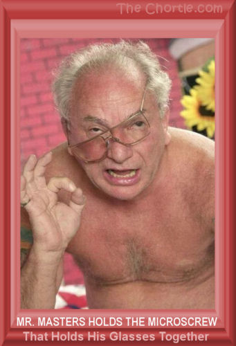 Mr. Masters holds the microscrew that holds his glasses together