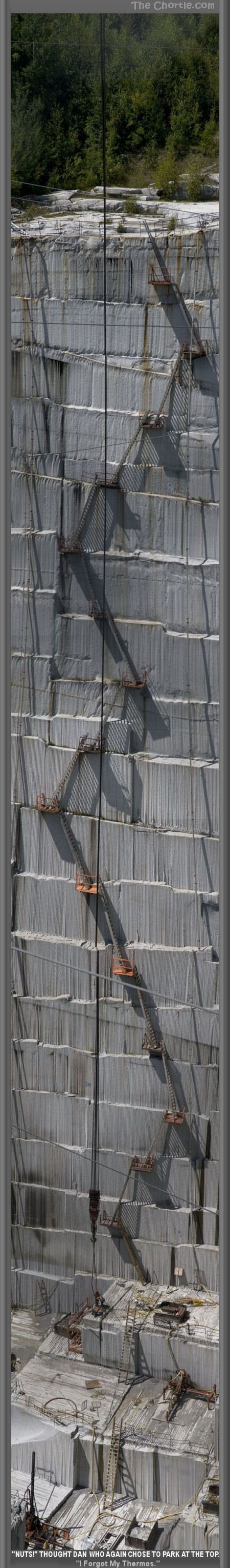 "Nut!" thought Dan who again chose to park at the top. "I forgot my thermos." 