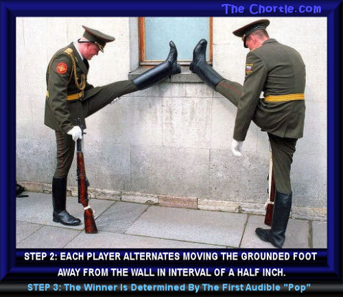 Step 2: Each player alternates moving the grounded foot away from the wall. Step 3: The winner is determined by the first audible "pop."