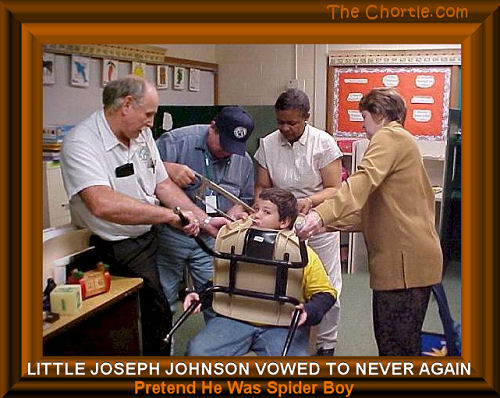 Little Joseph Johnson vowed to never again pretend he was Spider Boy.