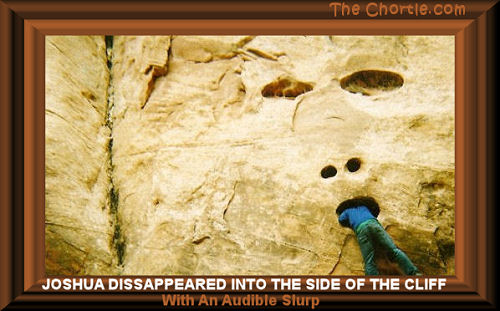 Joshua dissapeared into the side of the cliff with an audible slurp