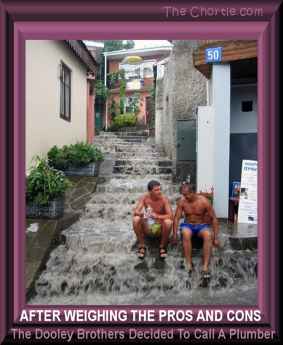 After weighing the pros and cons. the Dooley Brothers decided to call a plumber 