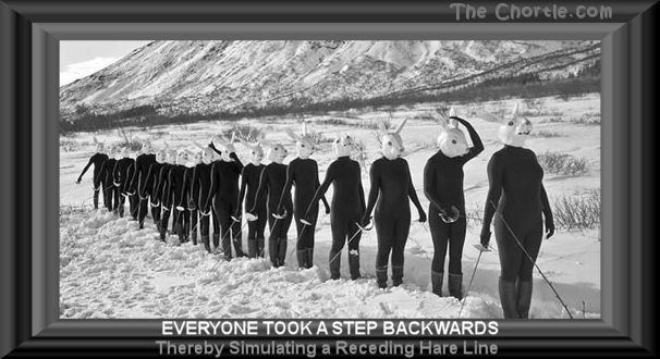 Everyone took a step backwards thereby simulating a receding hare line.