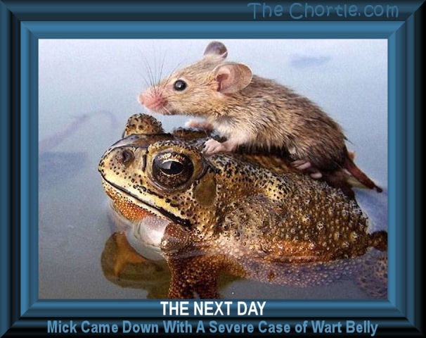 The next day, Mick came down with a severe case of wart belly.