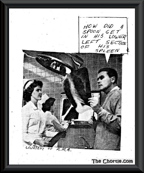 How did a spoon get in his lower left section of his spleen? (Courtesy of A.M.A.)