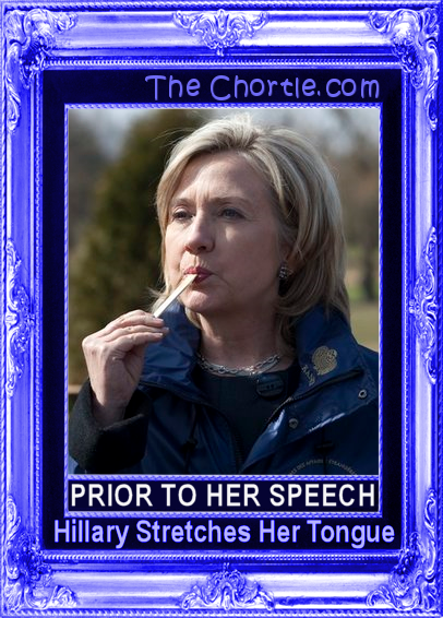 Prior to her speech, Hillary stretches her tongue.