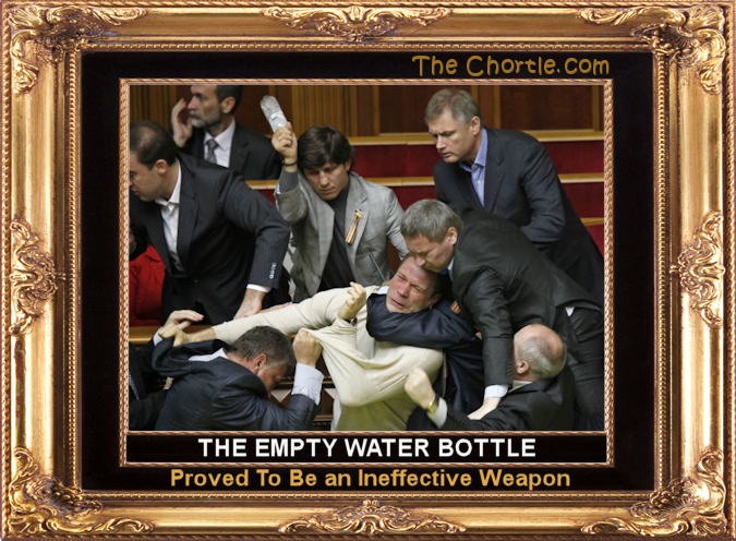 The empty water bottle proved to be an ineffective weapon.