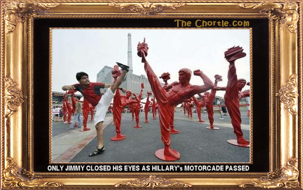 Only Jimmy closed his eyes as Hillary's motorcade passed. his eyes as Hillary's motorcade passed.