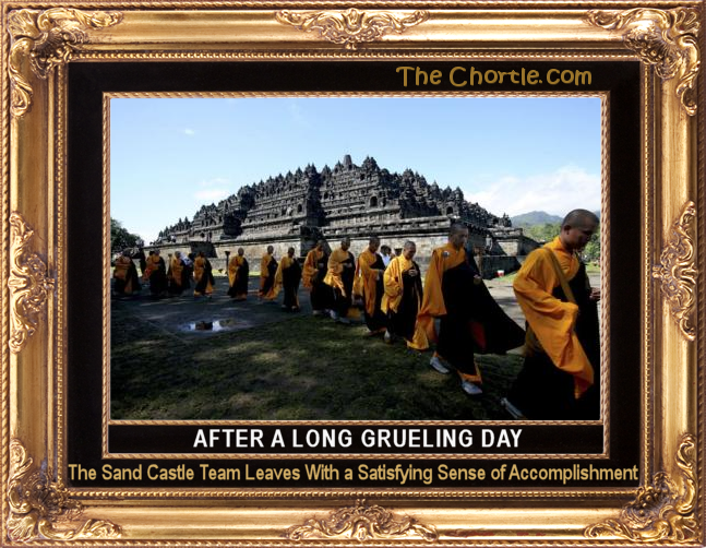 After a long greuling day, the sand castle team leaves with a satisfying sense of accomplishment.