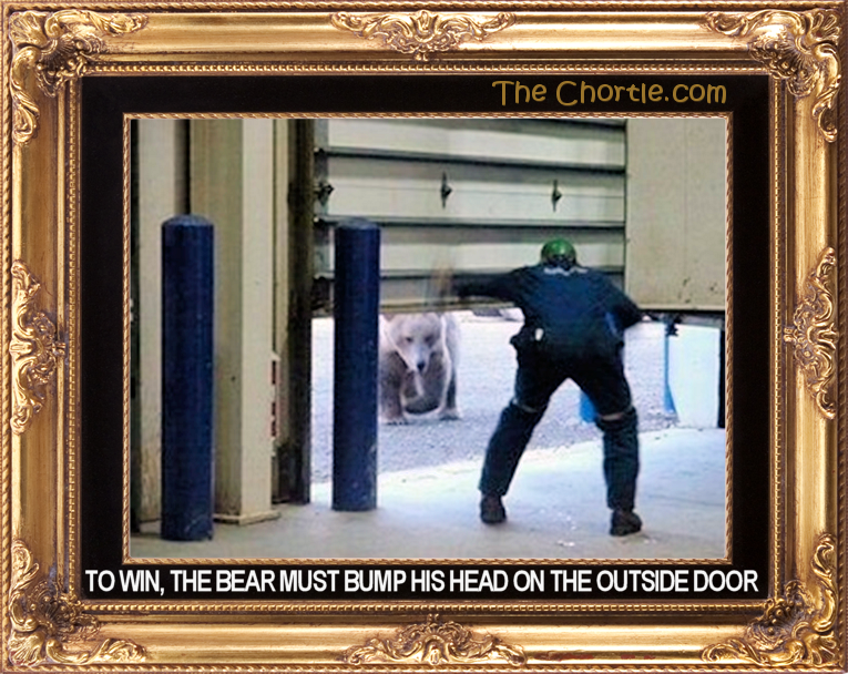To win, the bear must bump his head on the outside door.