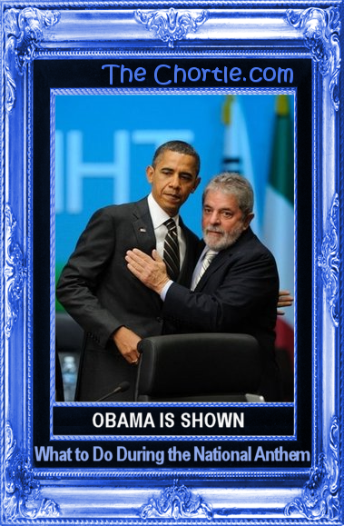 Obama is shown what to do during the National Anthem