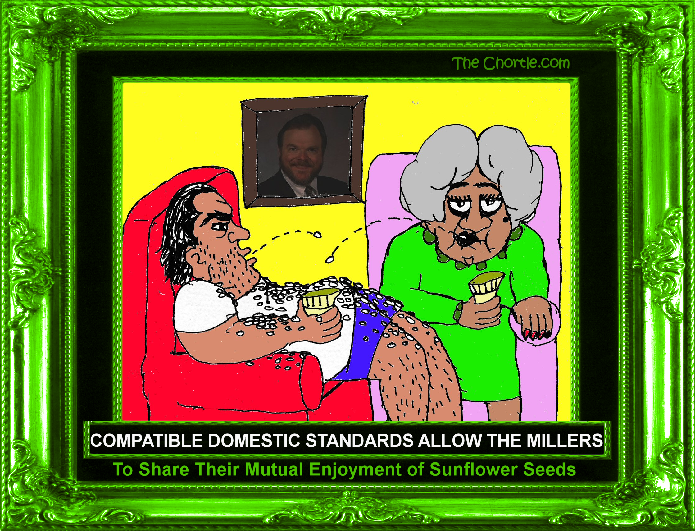 Compatible domestic standards allow the Millers to share their mutual enjoyment of sunflower seeds.