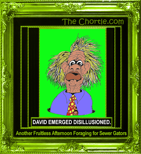 David emerged disillusioned.  Another fruitless afternoon foraging for sewer gators.