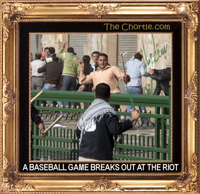 A baseball game breaks out at the riot.