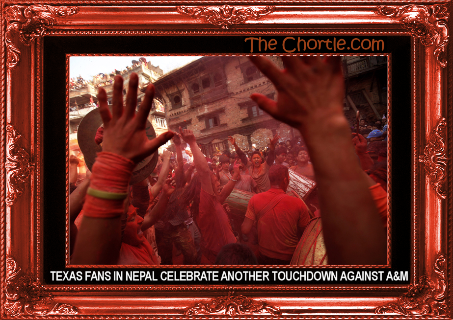 Texas fans in Nepal celebrate another touchdown against A&M