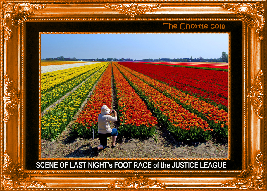 Scene of last night's foot race of the Justice League